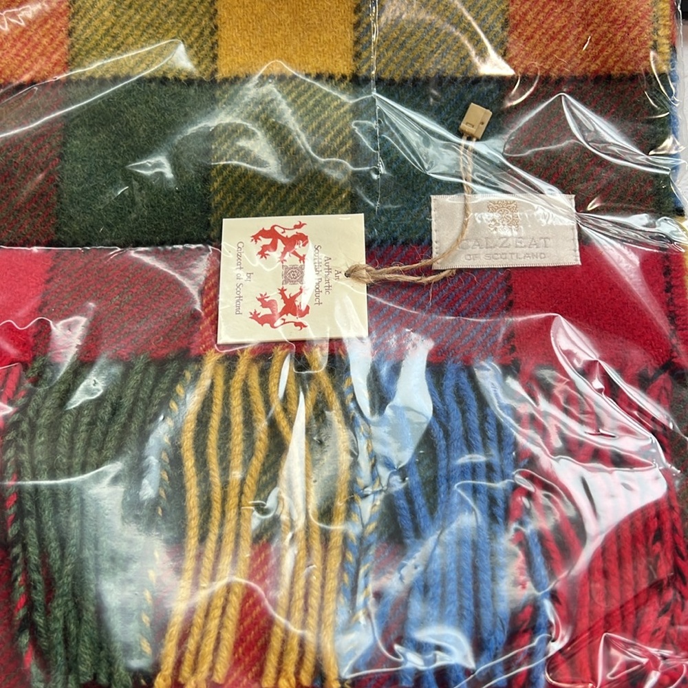 Calzeat Colorful Checkered Scarf 100% Lambswool Multicolored NEW - Picture 4 of 4